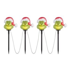 Christmas Grinch Battery-Operated Pathway Stakes (4‎ Count) With Santa Hat LED